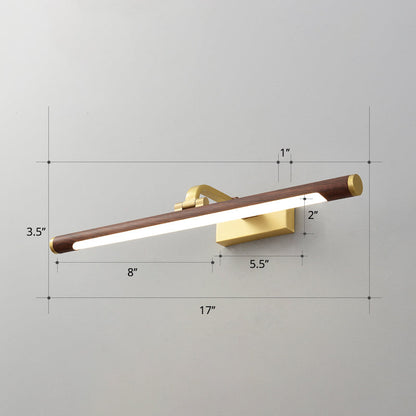 Walnut Wood Grain Tubular Wall Light, Country Style Acrylic Bathroom LED Mirror Lighting with Brass Swivel Joint | Karnz