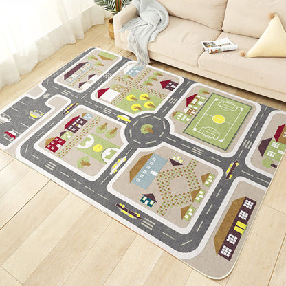 BowLift | Beautiful car-printed carpet multicolor cotton blend area rug non-slip stain-resistant easy-care indoor rug for children