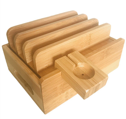 BowLift | Tekavo ChargeDock Charging Station made of Bamboo | 5-Port USB & Organizer | For Smartphone, Tablet & Smartwatch | Incl. Cable Set