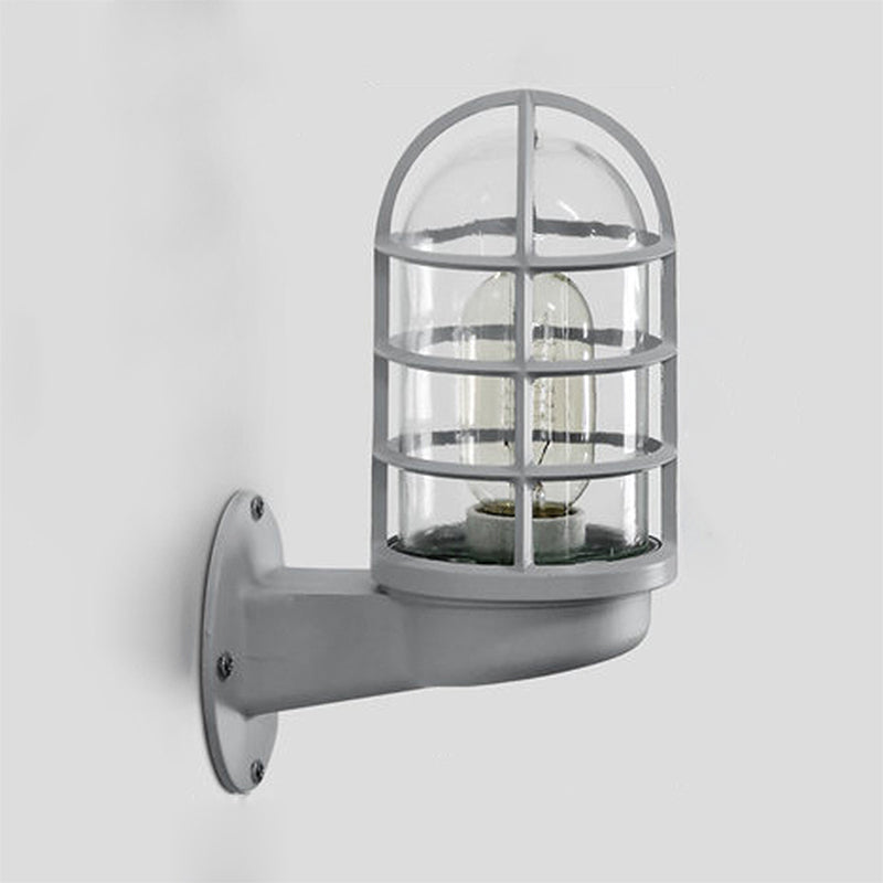 BowLift | Cylinder Clear Glass Wall Mounted Lamp Industrial Single Bulb Living Room Wall Light in Pink/Blue/Green with Cage