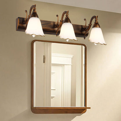 Kalsten | Flower Bath Wall Light Classic Opal Glass 2/3/4 Lights Bronze/White Make-Up Lighting