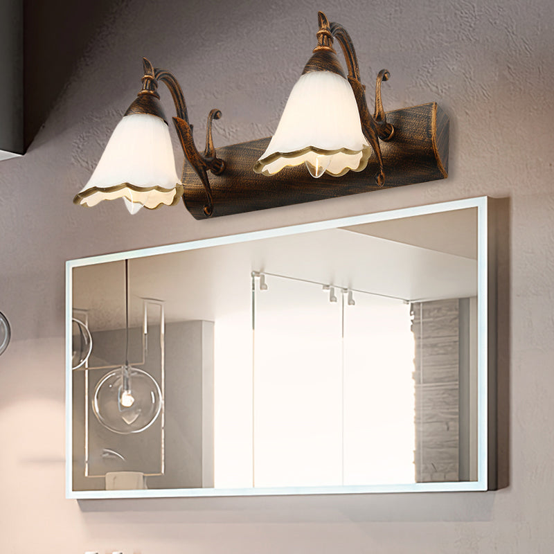 Kalsten | Flower Bath Wall Light Classic Opal Glass 2/3/4 Lights Bronze/White Make-Up Lighting