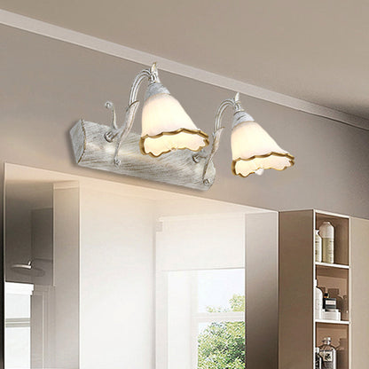 Kalsten | Flower Bath Wall Light Classic Opal Glass 2/3/4 Lights Bronze/White Make-Up Lighting