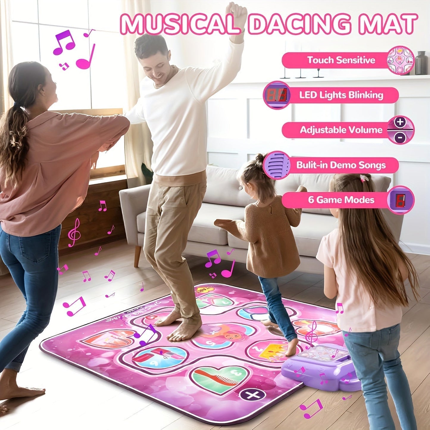Skanto | Pink Dance Mat for Kids with Scoring and Rhythmic Games – No TV Needed – DanceFun Mat
