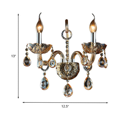 BowLift | Amber Glass Candle Holder Light Modernism 1/2 Heads Bedroom Wall Light Lamp with Crystal Drop Accent