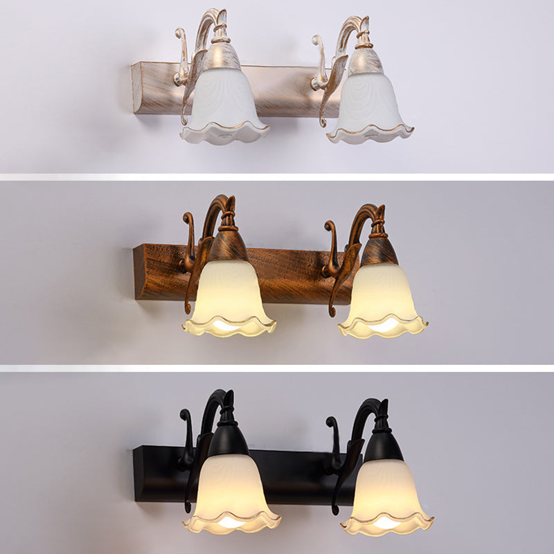 2-Light American Waterproof Bathroom Lamp above Mirror with White Glass Shade | Karnz
