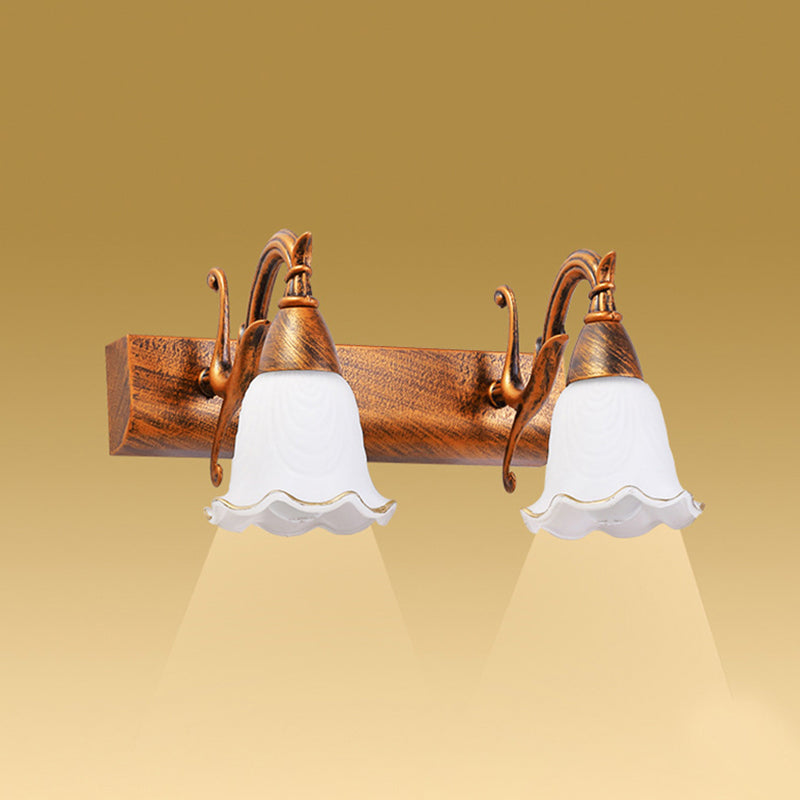 2-Light American Waterproof Bathroom Lamp above Mirror with White Glass Shade | Karnz