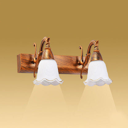 2-Light American Waterproof Bathroom Lamp above Mirror with White Glass Shade | Karnz
