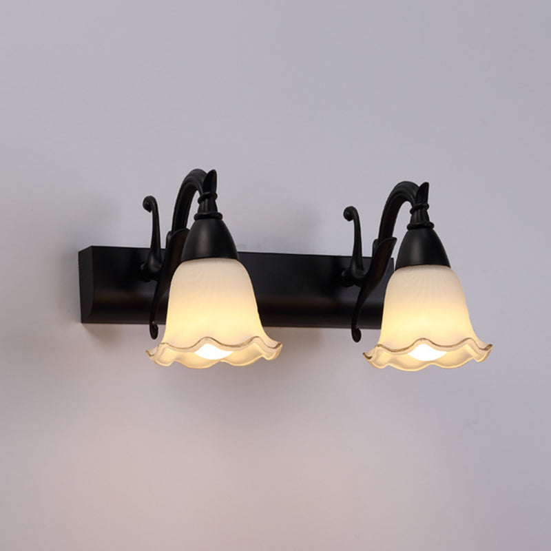 2-Light American Waterproof Bathroom Lamp above Mirror with White Glass Shade | Karnz