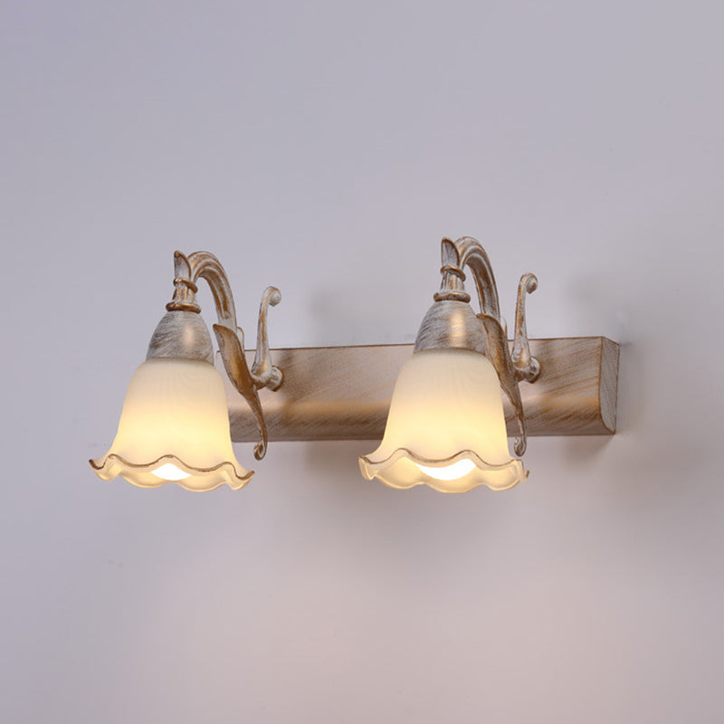 2-Light American Waterproof Bathroom Lamp above Mirror with White Glass Shade | Karnz