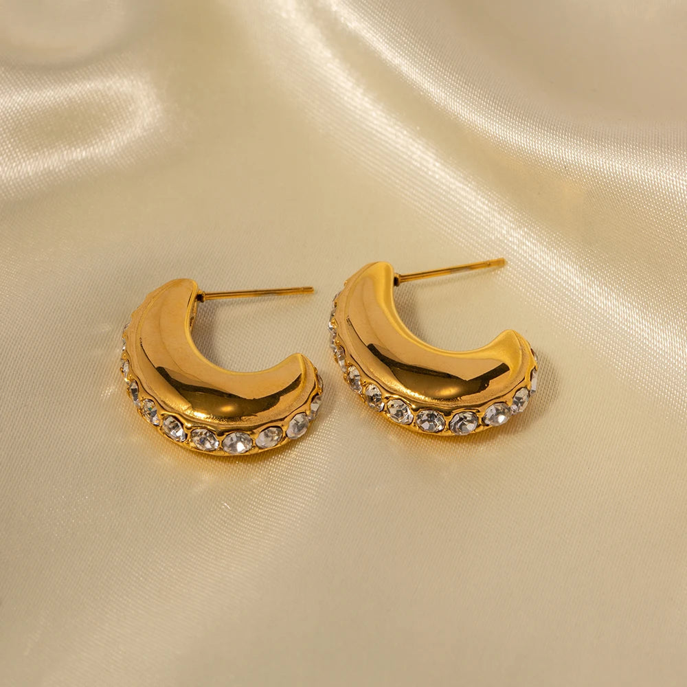 Skanto | 18K Gold Hypoallergenic Stainless Steel Hoop Earrings with Clear Zircon