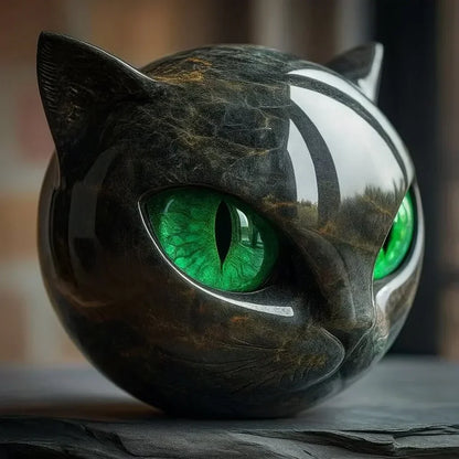 Skanto | NoirCat Sculpture – Black Cat Head with Hypnotic Eyes