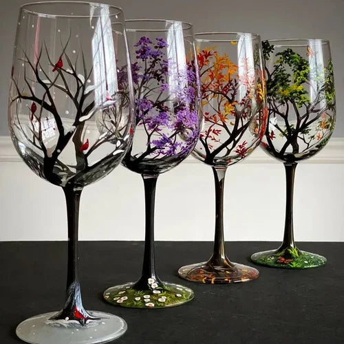 Skanto | Hand-Painted Wine Glasses – Four Seasons Art & Elegance