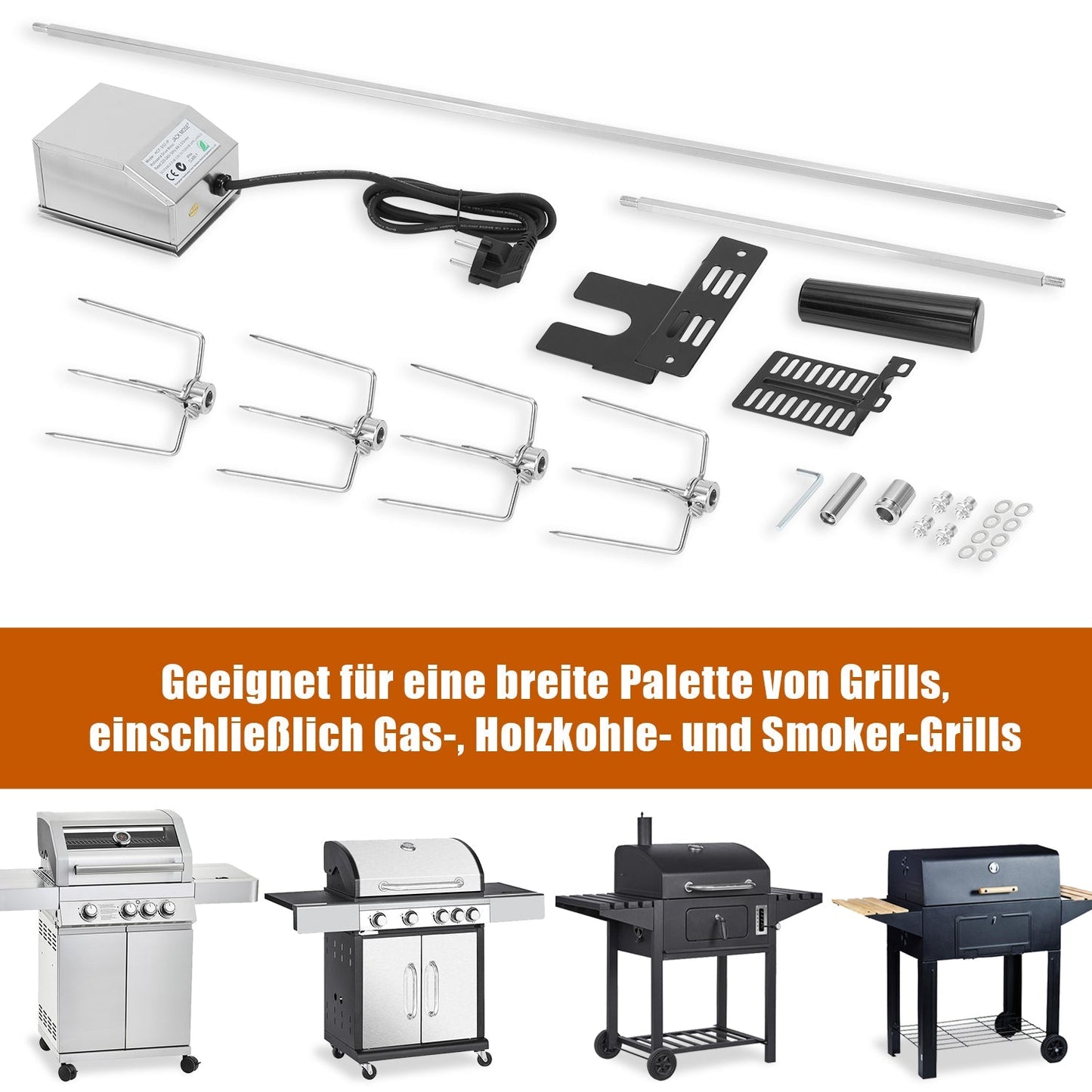 BBQ Rotisserie Spit Stainless Steel Motor 4x Meat Fork | Karnz