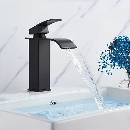 Stainless Steel Basin Faucet – Waterfall Spout with Hot and Cold Water | Single-Hole Mixer Tap in Karnzack Design for the Bathroom