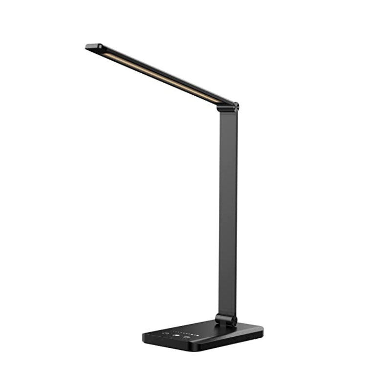 Skanto | LED Desk Lamp with USB Charging Port, Dimmable Eye-Care Reading Lamp for Home, with 5 Brightness Levels & 3 Light Modes, Touch Control, Auto Timer (Black)