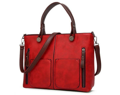 Cera - Double Front Pocket Vintage Tote Handbag | Bowlift