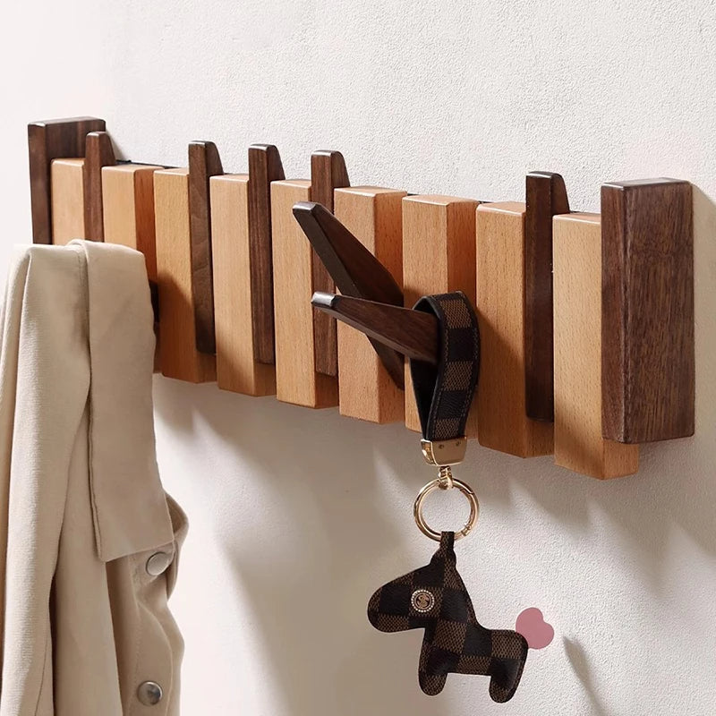 Wooden Wall Hanger in Piano Design with Foldable Hooks | Skanto