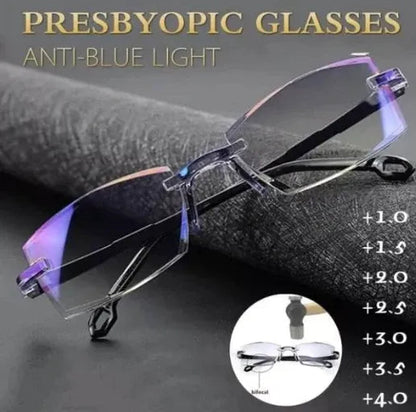 Progressive reading glasses with high hardness and anti-blue light filter for distance and near vision