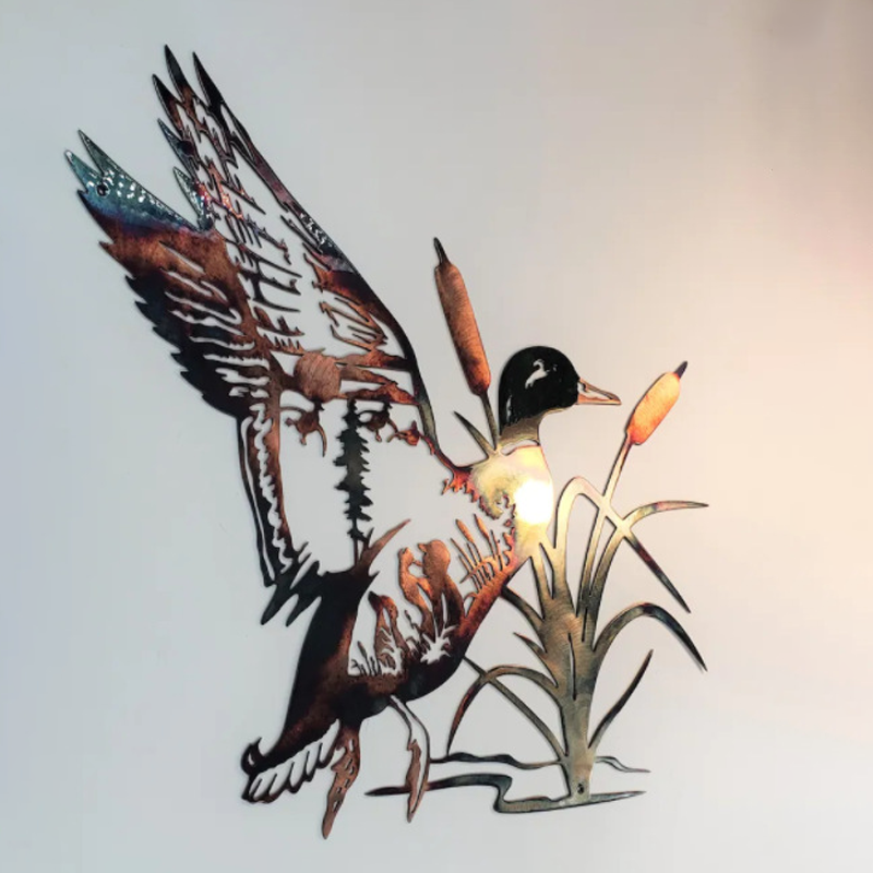 Solo Mallard Hunting & Trout Fishing Scene Creative Metal Wall Art Crafts | Bowlift