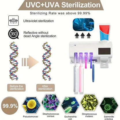 Smart UV Light Sterilizer Toothbrush Holder, Wall Mounted Toothpaste Dispenser | Skanto