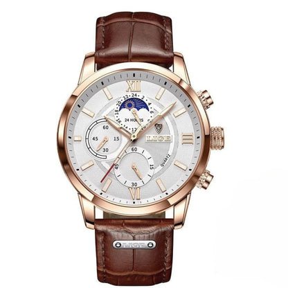 Skanto | Men's Steel Watch with Leather Strap and Date