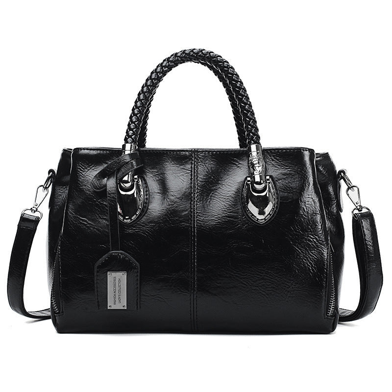 New handbags made of Boston oil wax leather, large soft leather tote bag