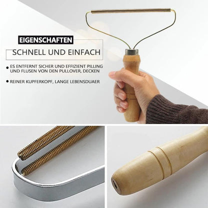 Brehn | Manual Lint Remover | Copper Precision Head | Real Wood Handle | Battery-Free Fabric Shaver for Cashmere, Wool & Upholstery | Pilling Extractor