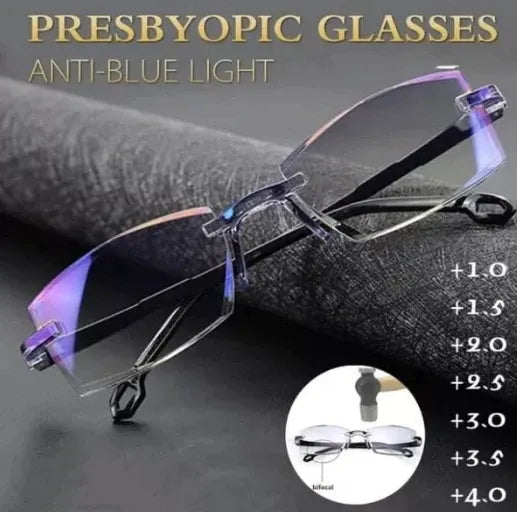 Progressive reading glasses with high hardness and anti-blue light filter for distance and near vision