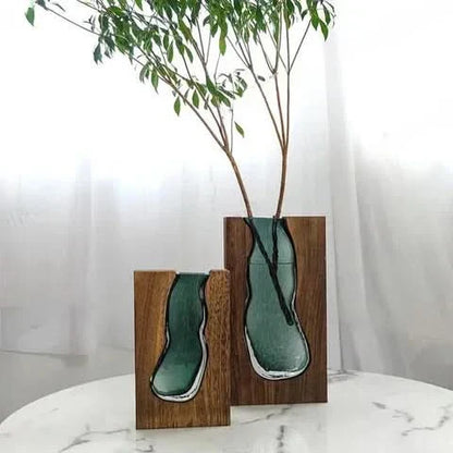 Skanto | Scandinavian Glass Vase with Wood Accent for Modern Interiors