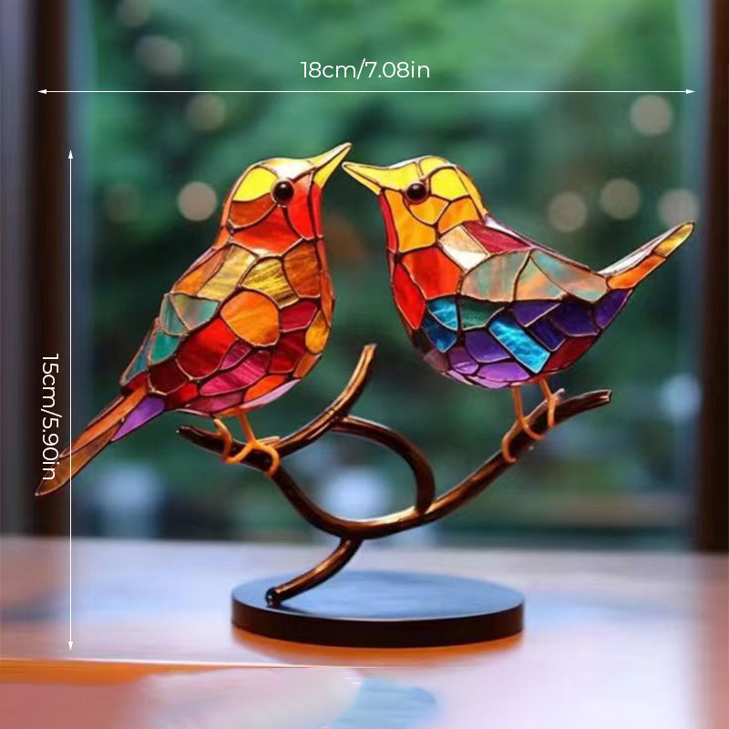 Birds on Branches Stained Acrylic Ornaments, Double Sided Multicolor Style | Bowlift