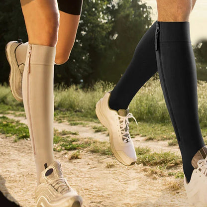 Elastic compression stockings with zipper