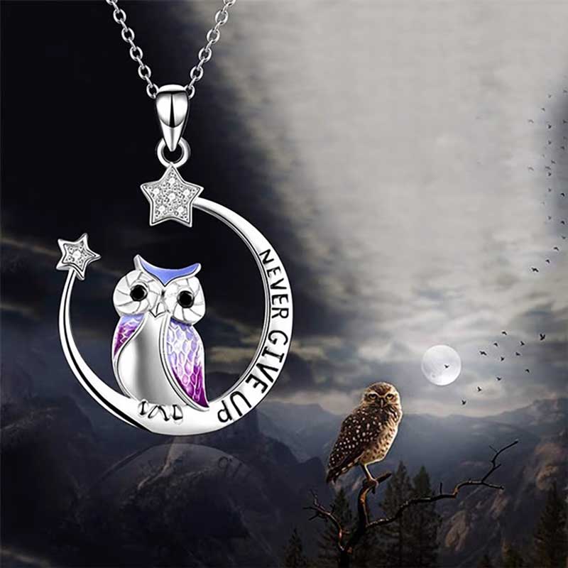 Never give up owl necklace