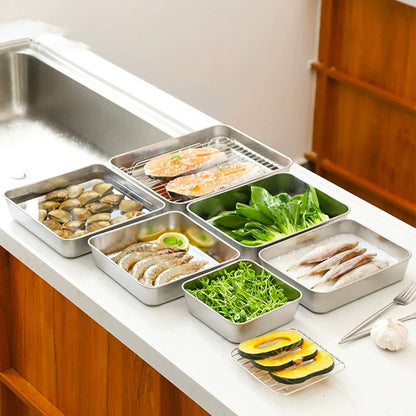 304 Stainless Steel Square Plate with Lid Food Storage Container for Kitchen | Bowlift