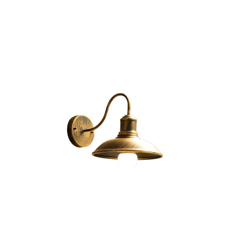 Retro Loft Dome Iron Outdoor Waterproof 1-Light Bent Arm Wall Sconce Lamp | Bowlift