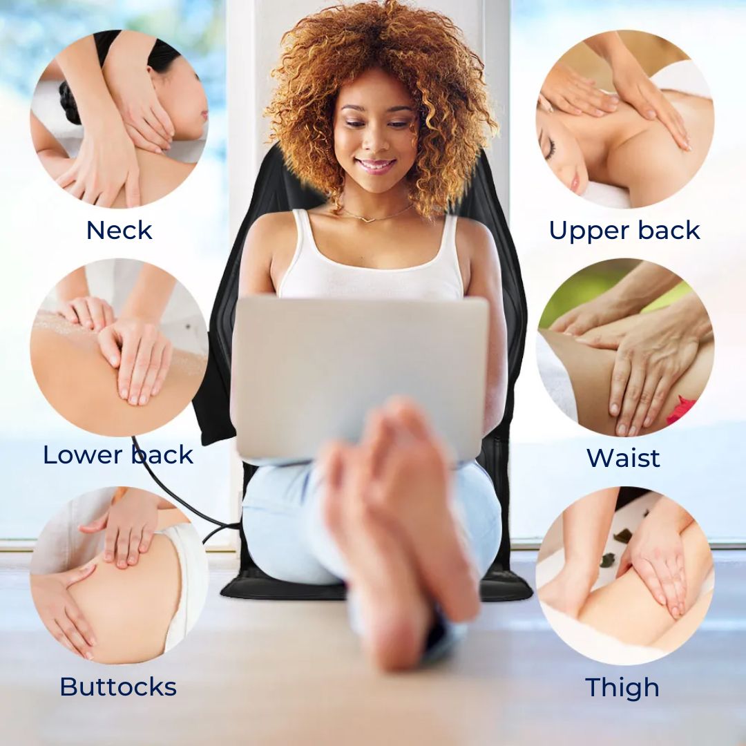 RelaxPulse | Massage Chair Pad – Heated Vibration Seat Cushion – Adjustable Lumbar Support – for Home, Office & Car Use Bowlift