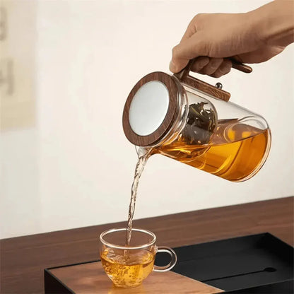 Skanto | Elegant Glass Teapot with Wooden Handle – Transparent Teapot for Tea Enjoyment
