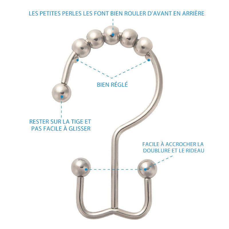Stainless steel shower curtain hooks (12 pieces) | Bowlift
