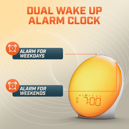Skanto | Wake-Up Sun Lamp Alarm Clock | Gradual Sunrise Glow & Customizable Sounds for Gentle Mornings