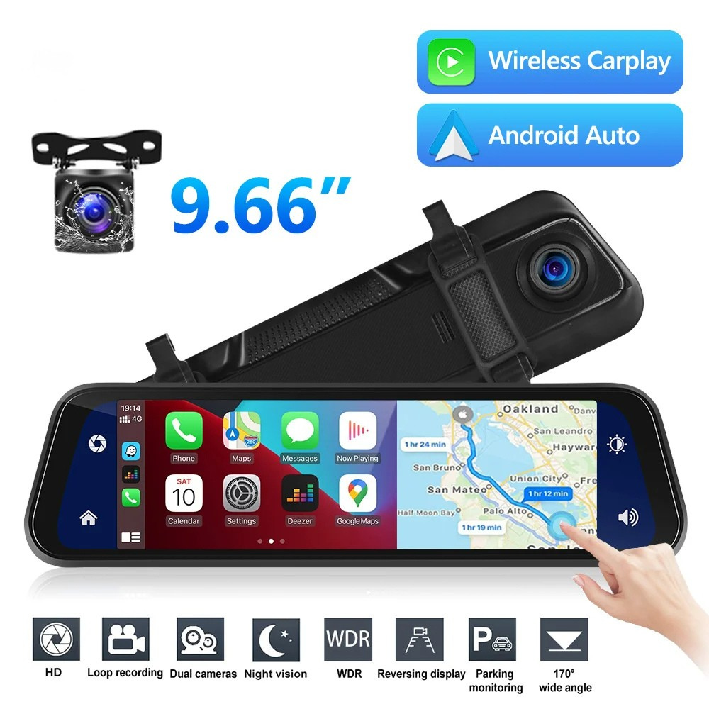 Skanto | VisionMirror Pro – Ultra HD Mirror Dash Cam with Wireless CarPlay & Android Auto