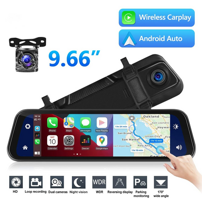 Skanto | VisionMirror Pro – Ultra HD Mirror Dash Cam with Wireless CarPlay & Android Auto