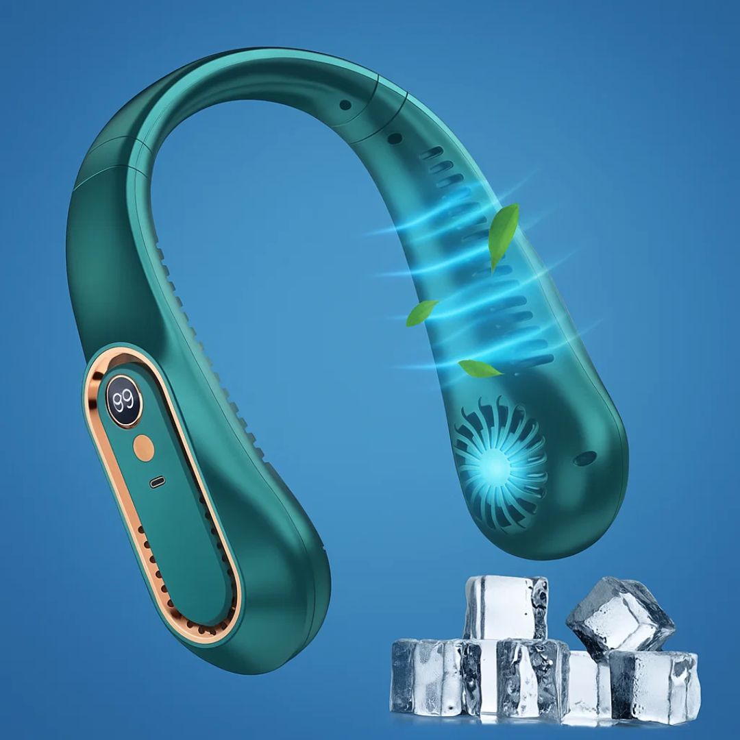 CoolEase | Portable Neck Fan – Bladeless Hands-Free Cooling – Five Speeds USB-C – Travel Office Shuttle Karnz