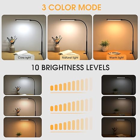 Skanto | LED Desk Lamp With Clamp, Flexible Gooseneck & 3 Light Modes