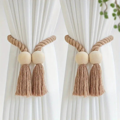 Wooden Bead Fringe Curtain Tiebacks (Set of 2)