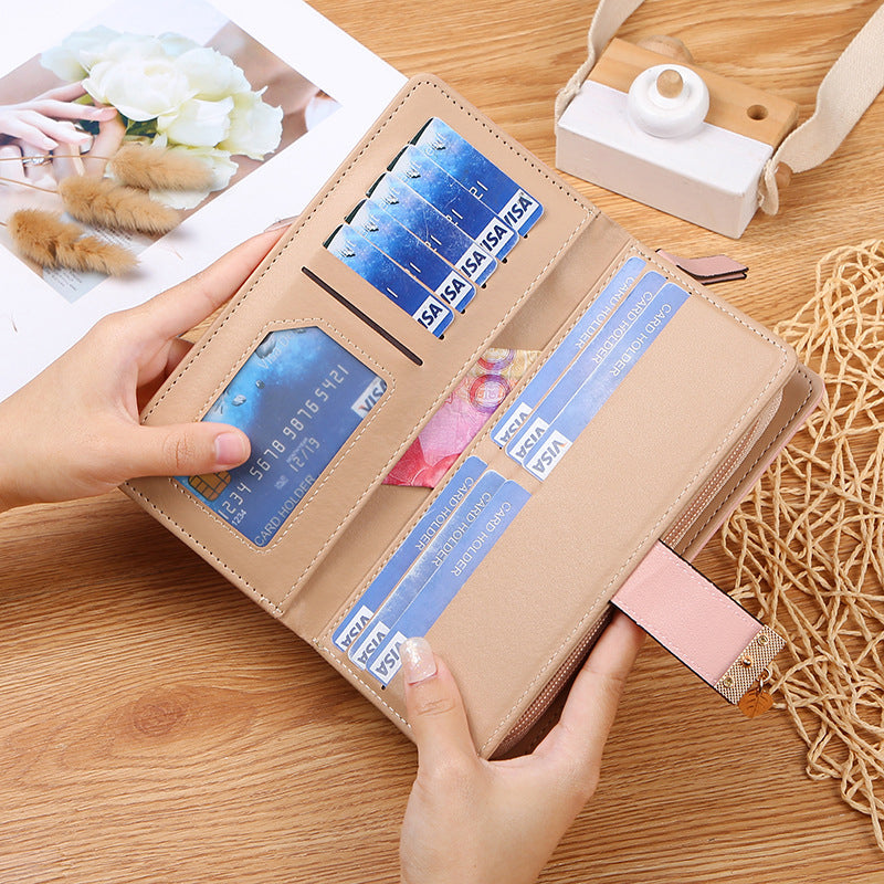 Long wallet for women with leaf pattern