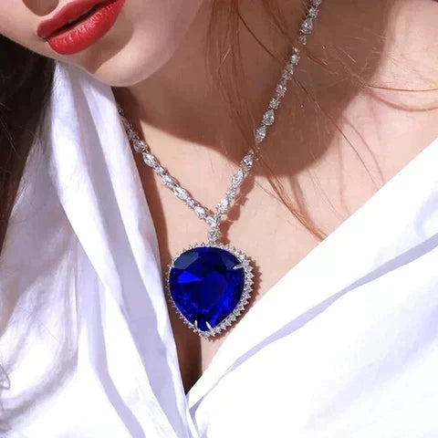 Seductive Blue Crystal Heart Necklace | Timeless Elegance and Style Bowlift
