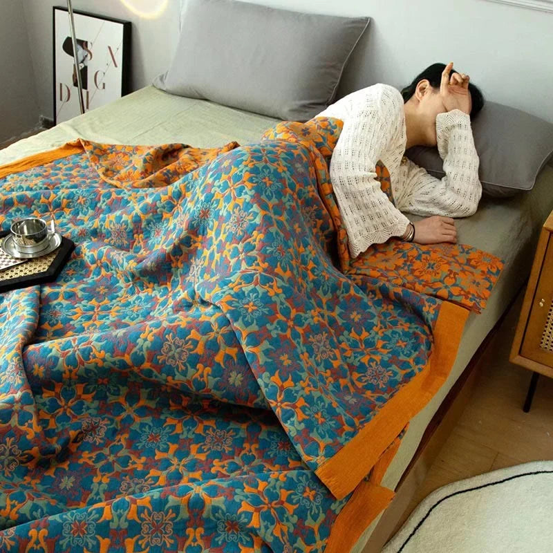 BowLift | Orange & Blue Pattern Six-Layer Cotton Quilt - TerraLoom