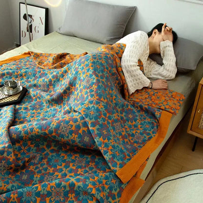 BowLift | Orange & Blue Pattern Six-Layer Cotton Quilt - TerraLoom