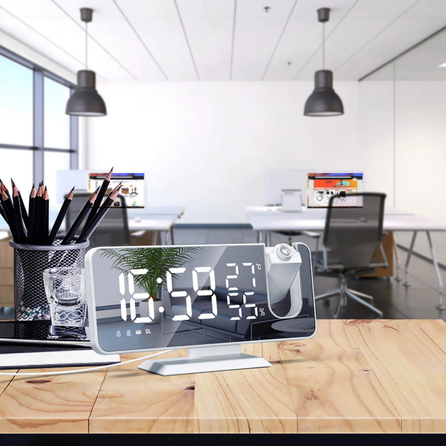 BowLift | Eindhoven Astronatic | The Best Alarm Clock with LED Screen - 180° Projector - USB Charger