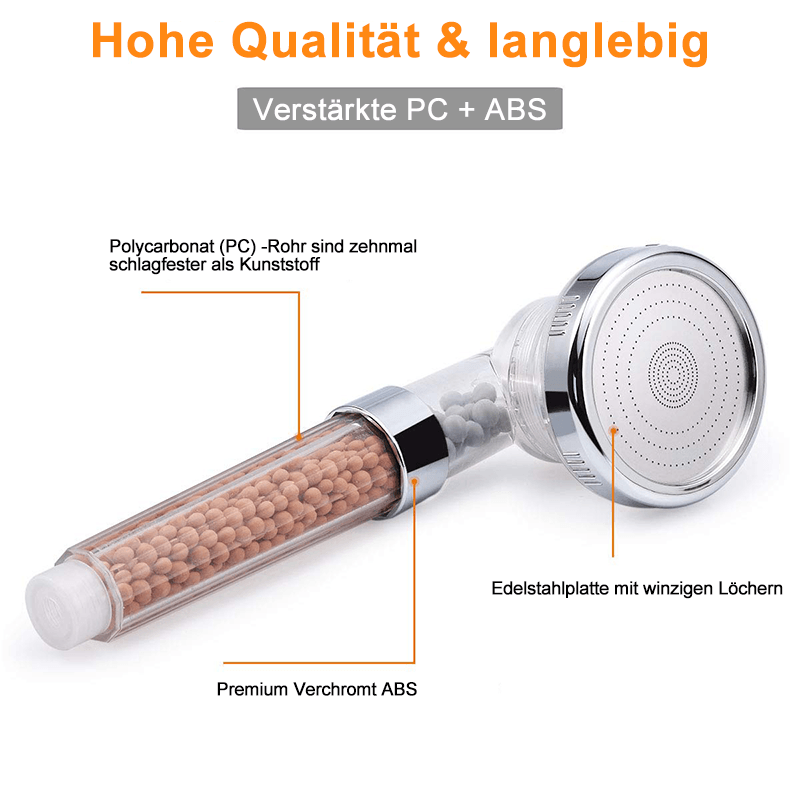 Premium shower head and handheld shower with ion filter, water-saving and with adjustable water pressure